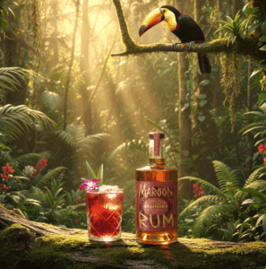 Maroon and Tropical Bird cocktail in jungle